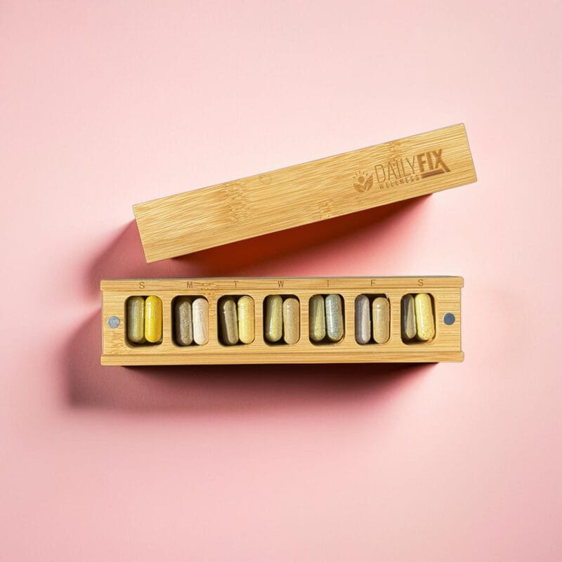 Plastic free wooden weekly pill organizer